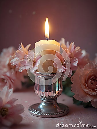 Candlelight serenity with floral display Stock Photo