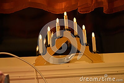 A candlestick in the window Stock Photo