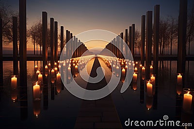 Candlelit Remembrance Pathway at Dusk A Stock Photo