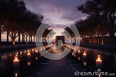 Candlelit Remembrance Pathway at Dusk A Stock Photo