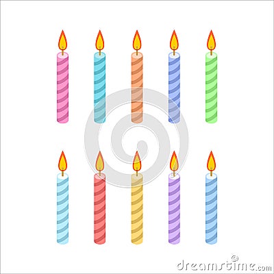 Candles for birthday cake isometric style. Vector Illustration