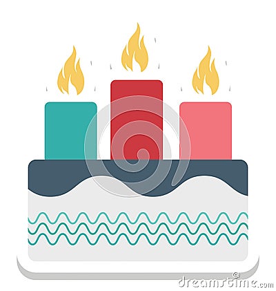 candles cake, birthday cake Vector Icon editable Vector Illustration