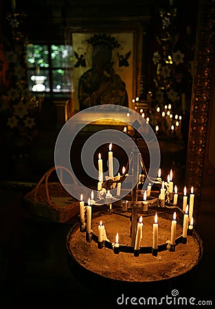 Candles in Church Stock Photo