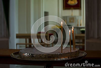 Candles in the church (candles for the living and the dead Stock Photo