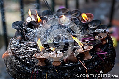 Candles at Dakshinkali Temple, Nepal Stock Photo