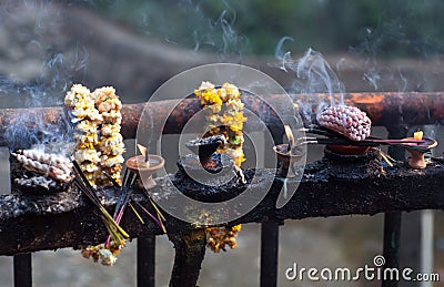 Candles in Dakshinkali Temple in Pharping, Nepal Stock Photo