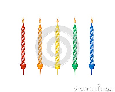 Candles. Festive candles for the cake. Colorful wax candles for birthday. Vector illustration Vector Illustration