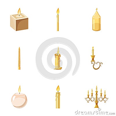 Candles flames icons set, cartoon style Vector Illustration