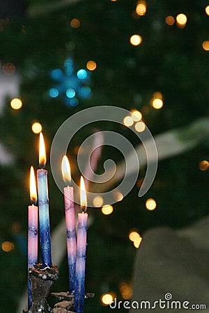 Candles and flames and twinkle lights Stock Photo