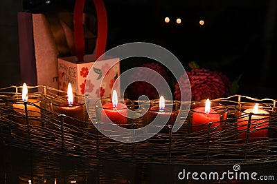 Candles Flowers and Gifts Stock Photo