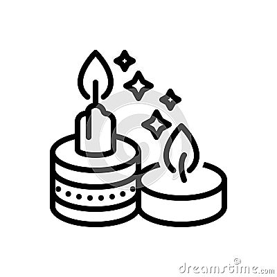 Black line icon for Candles, candlestick and flame Vector Illustration