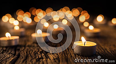 Candles light in advent. Christmas candles burning at night. Golden light of candle flame Stock Photo