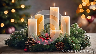 Candles lit at Christmas Stock Photo