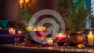 Candles the living room, burning glass sofa leisure leisure modern glass burning Stock Photo