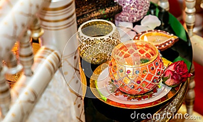 Candles for mendhi henna wedding Stock Photo
