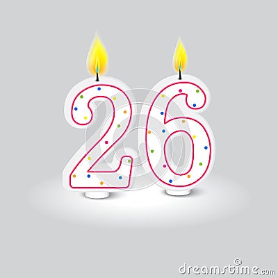 Candles shape twenty six. Celebrate life milestone. Color dot vibrance. Vector illustration. EPS 10. Vector Illustration