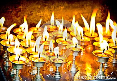 Candles at swayambhunath temple in Nepal Stock Photo