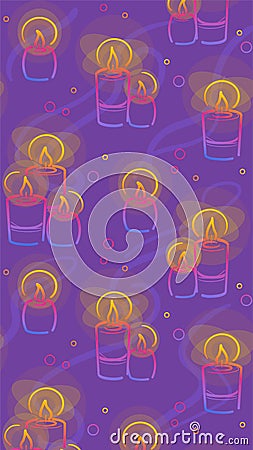 Candles vertical cover in color line on purple background. Hanukkah symbol in Decorative vector. Social media design Vector Illustration