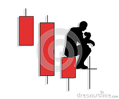 Candlestick Chart Man Downtrend Cartoon Illustration