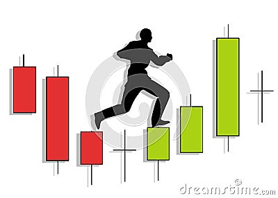 Candlestick Chart Man Running Up Cartoon Illustration