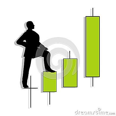 Candlestick Chart Man Uptrend Cartoon Illustration