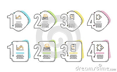 Candlestick graph, Typewriter and Report document icons set. Strategy sign. Vector Vector Illustration