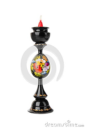 Candlestick. Hand painted colorful wooden candlestick with a can Stock Photo