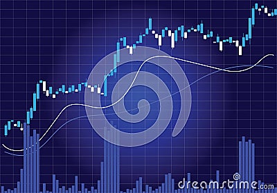 Candlestick Stock Chart In Blue Vector Illustration