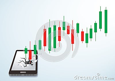Candlestick stock exchange breakthrough smartphone vector Vector Illustration