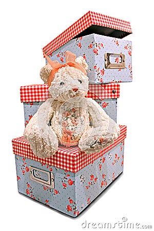 candlewick teddy bear and toy boxes Stock Photo
