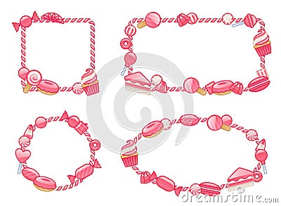 Candy cane border frames set. Vector illustration. Vector Illustration