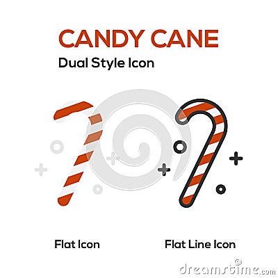 Candy Cane Flat Icon And Flat Line Icon Vector Illustration