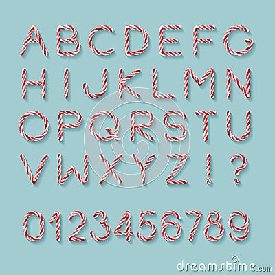 Candy Cane Font. Vector Illustration