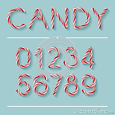 Candy Cane Font - Numbers Vector Illustration