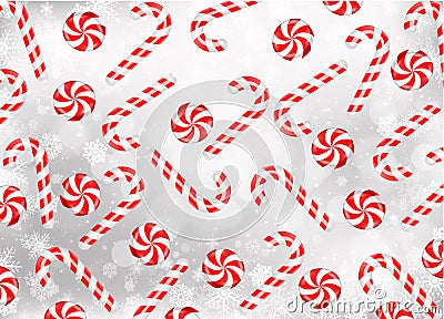 Candy cane and lollipop with snowflakes Vector Illustration