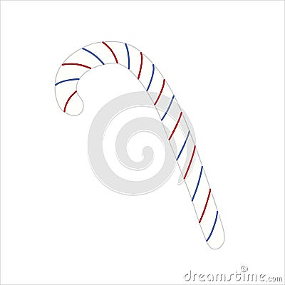 Candy cane traditional sweet Christmas time decorated festive confectionery, simple cartoon vector illustration Vector Illustration