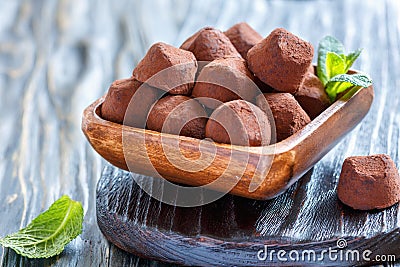 Candy of chocolate in cocoa powder. Stock Photo