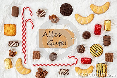 Candy Christmas Collection, Label, Alles Gute Means Best Wishes Stock Photo