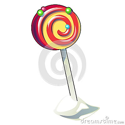 Candy in the Christmas style isolated on white background. Lollipop in the shape of a spiral. Vector cartoon close-up Vector Illustration