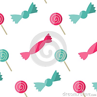 candy chupachups green pink sweet delicious pattern Vector Illustration