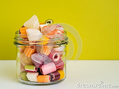 candy colored in the glass jar Stock Photo