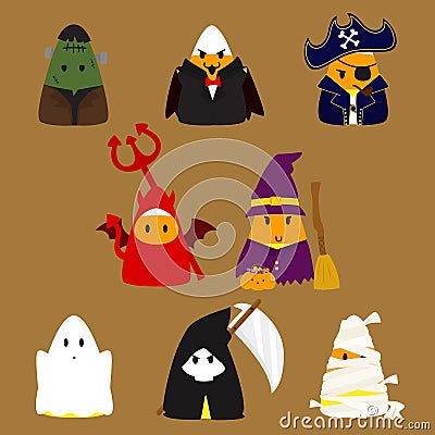 Candy Corn Halloween Costumes Vector Set Vector Illustration