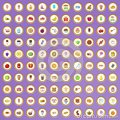 100 candy and dessert icons set in cartoon style Vector Illustration