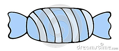 Candy. The elongated candy is wrapped in a blue and white wrapper. Sweetness in a striped wrapper Vector Illustration