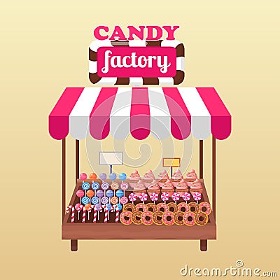 Candy Factory Bright Stand Isolated Illustration Vector Illustration