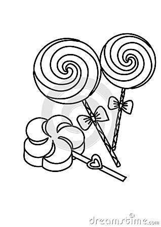 Candy food black and white lineart drawing illustration. Hand drawn lineart illustration in black and white Cartoon Illustration