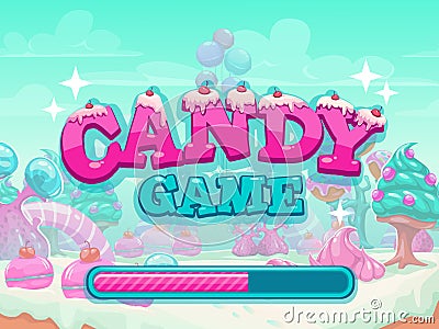 Candy game title loading screen. Vector Illustration