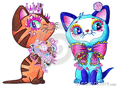 Candy kawaii kittens for kids party, celebration, planner Stock Photo