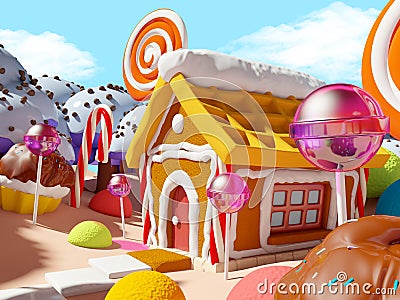 Candy land landscape Cartoon Illustration