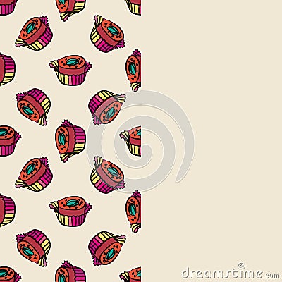 Cute leaflet with doodle chocolate candy seamless pattern. Endless comfit background. Vector Illustration